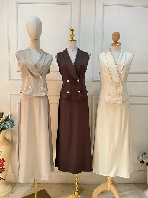 HELLO FASHION Collar Down Double Breasted Vest With Skirts